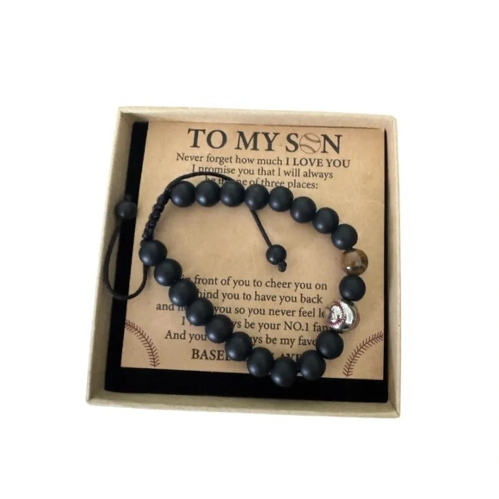 TO MY SON beaded baseball bracelet gift for teens or adults